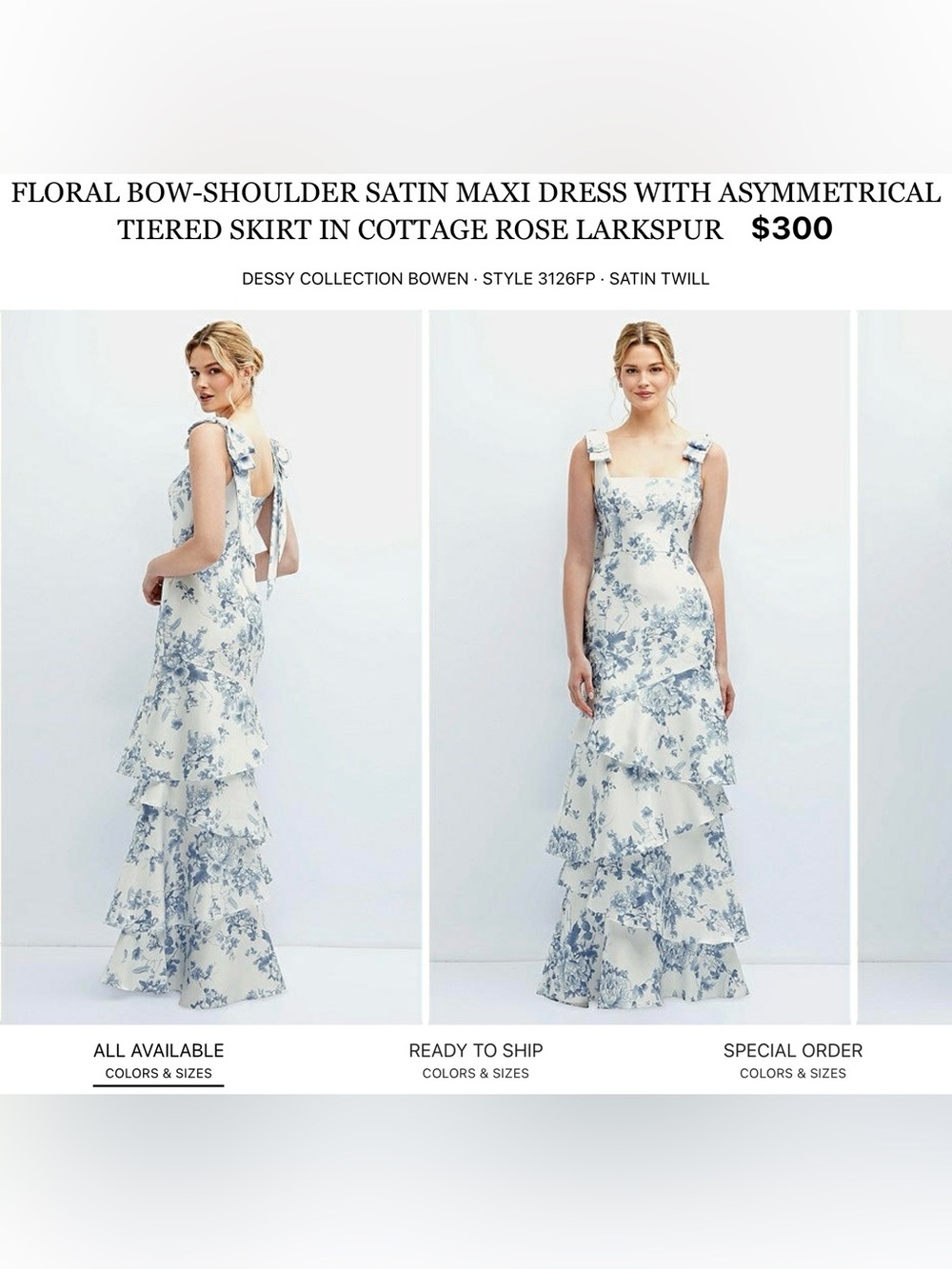 Dessy Collection Satin Floral Maxi Dress in Cottage Rose Larkspur
